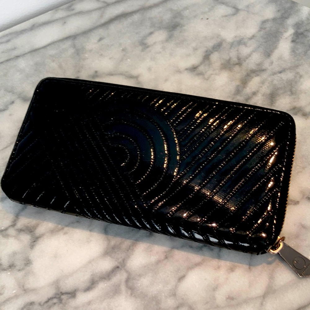 RARE Black Patent Genuine Leather Reed Krakoff Zip Up Wallet